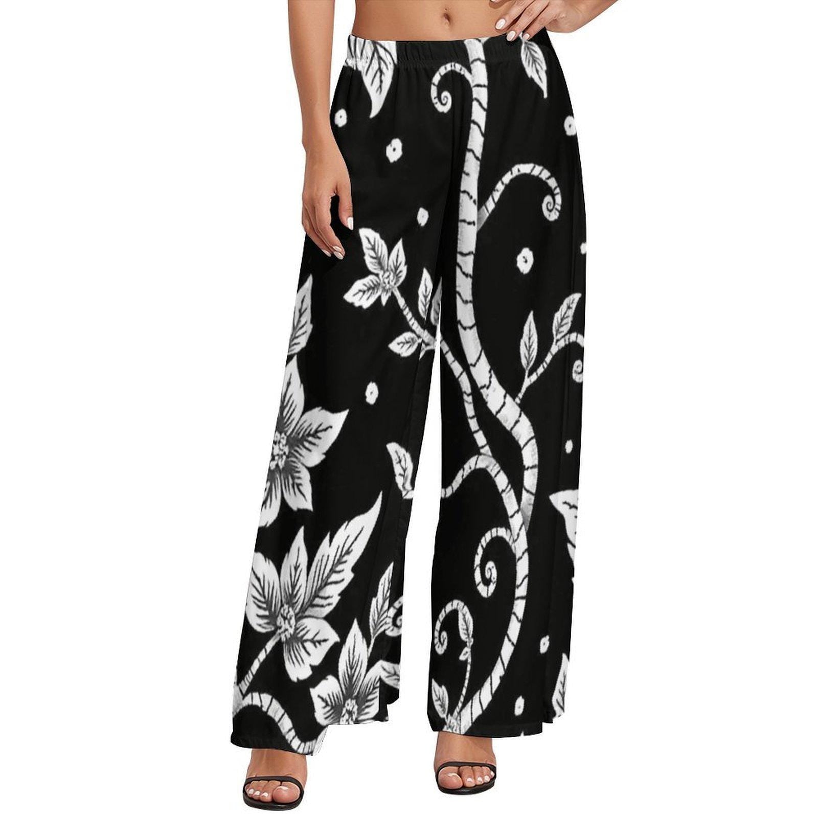 Chic Boho Wide Leg Palazzo Pants: Comfortable Plus Size Lounge Trousers for Women XS-5X, Resortwear, Lightweight Tropical Fabric, Stretchy Waistband, Festival Ready, Breathable and Flattering, Versatile Relaxed Fit, Trendy Bohemian Style